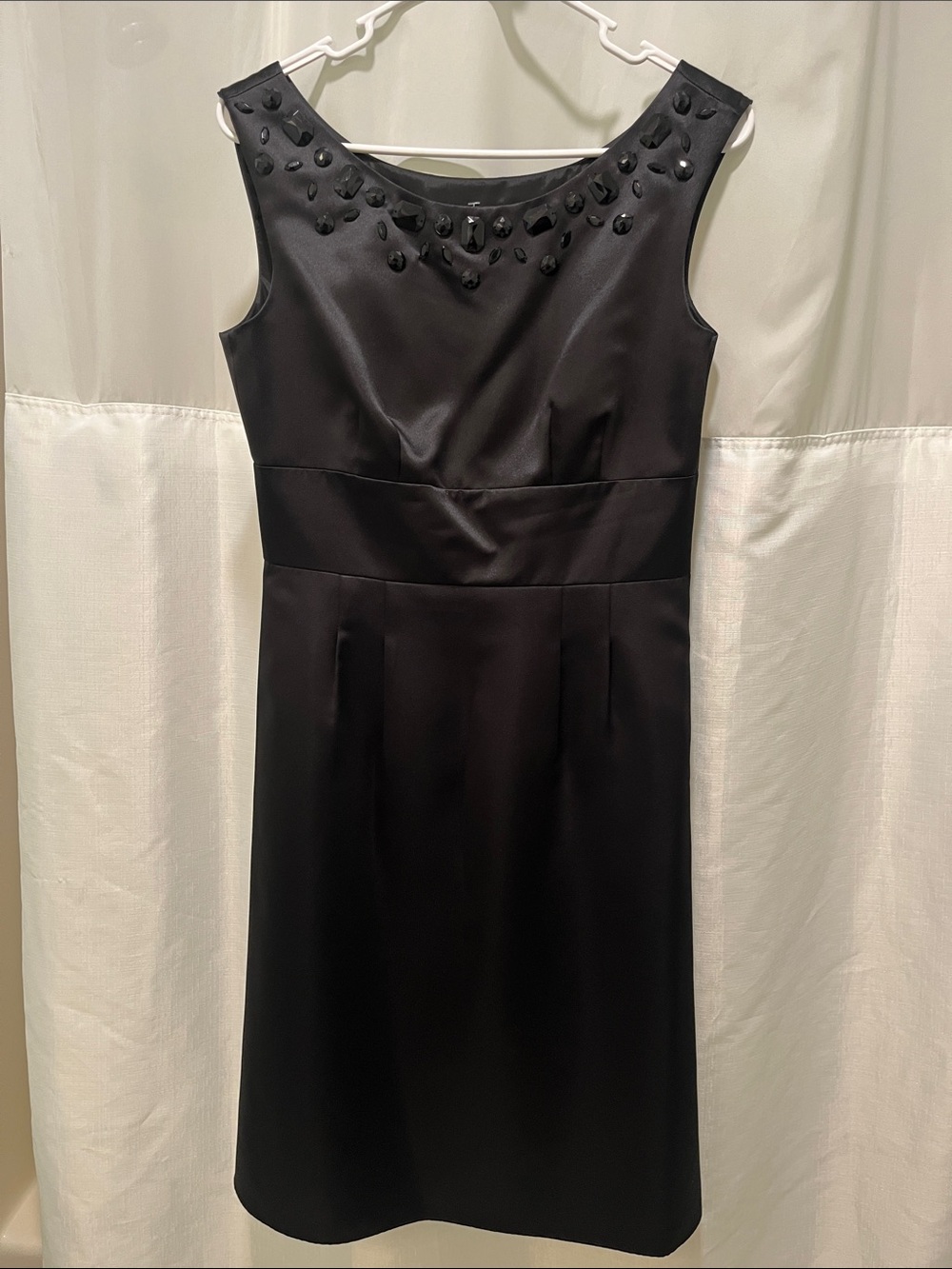 Anne Taylor Loft Classic Black Sleeveless Cocktail Dress with Beaded Neckline
